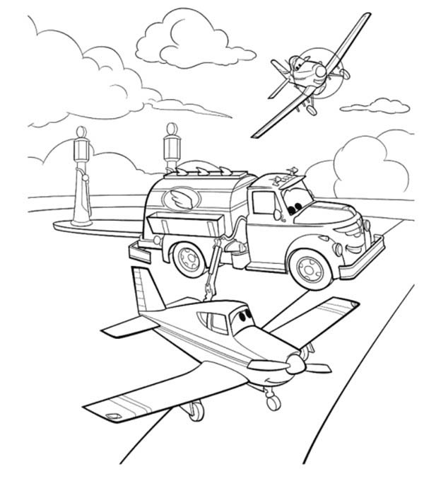 600x694 Dusty And Chug On The Airfield In Disney Planes Coloring Page