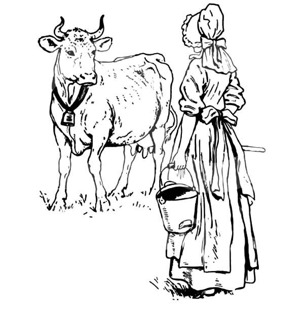 600x627 Dutch Lady Want To Milking Her Cow Coloring Pages Color Luna