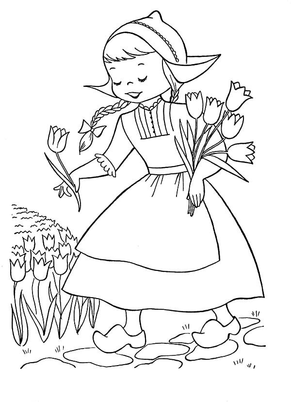 600x828 Dutch Girl, Dutch Girl Picking Tulips Coloring Pages Coloring