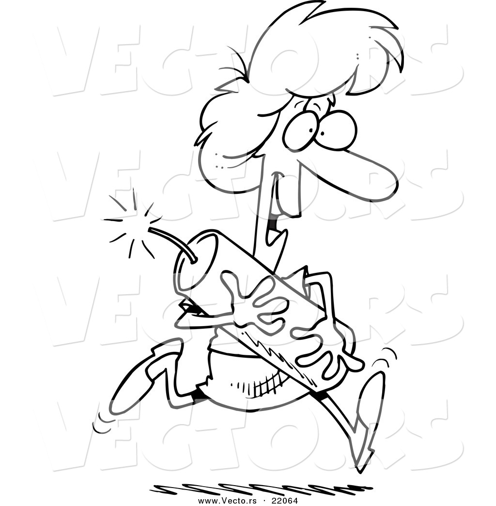 1024x1044 Vector Of A Cartoon Woman Running With Dynamite