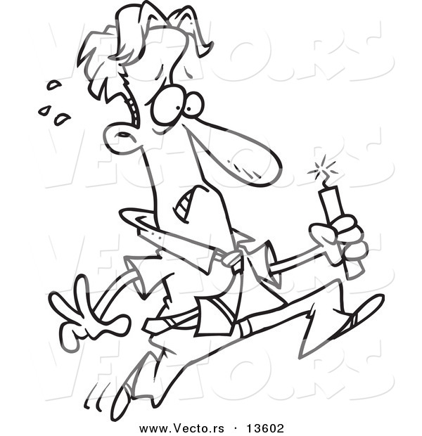 600x620 Vector Of A Cartoon Worried Businessman Running With Dynamite