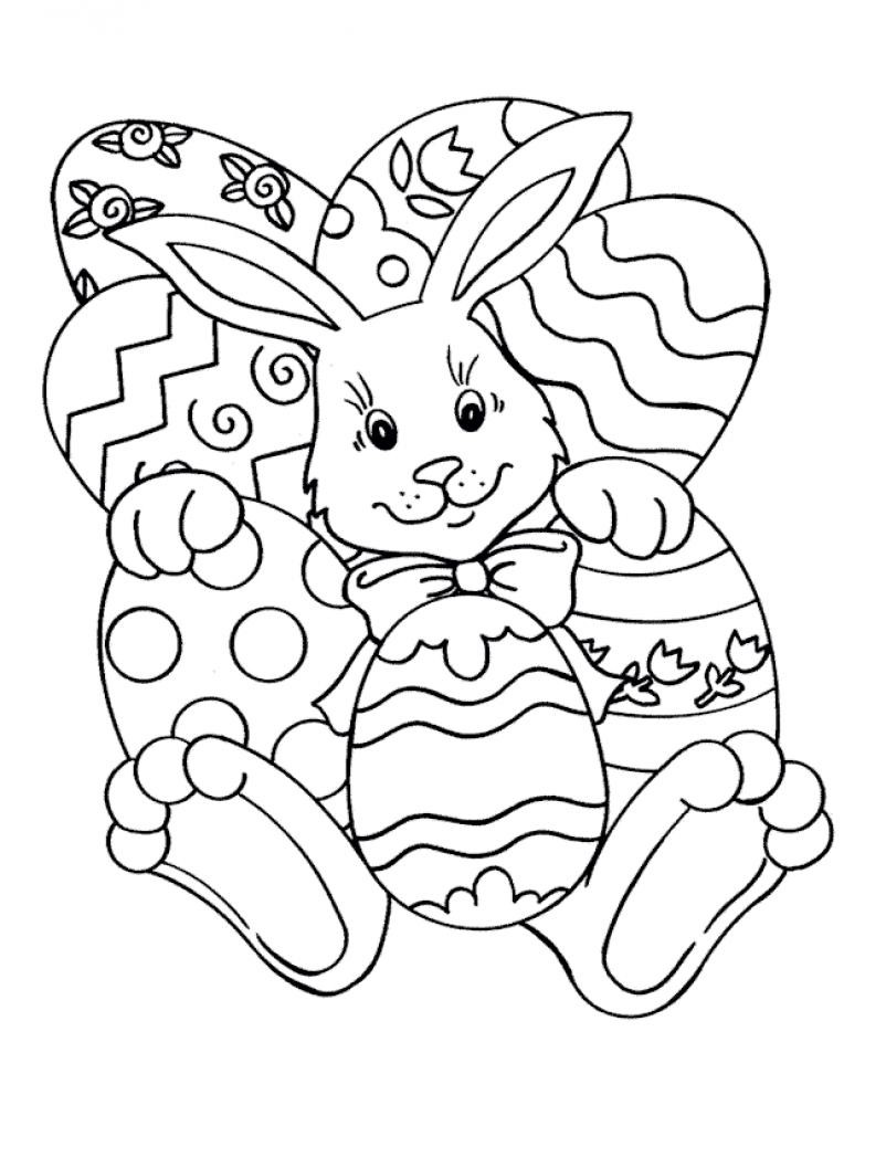 802x1048 Easter Bunny With Eggs Coloring Page