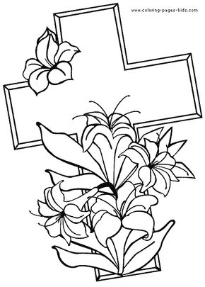 290x405 Cross With Easter Flowers Color Page Religious Easter Color Page