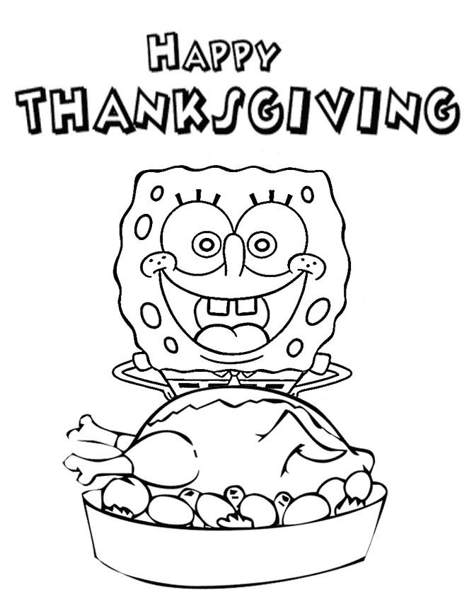 670x867 Spongebob Happy Thanksgiving Coloring Page