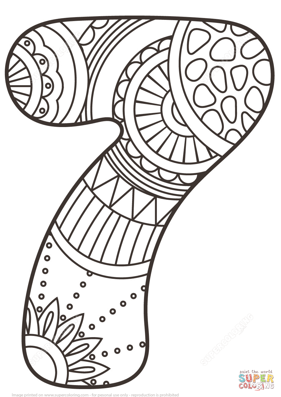 919x1300 Number 7 Zentangle Coloring Page Free Printable Pages
