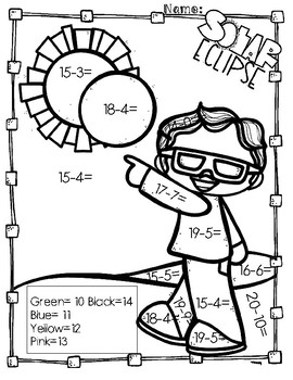 270x350 Solar Eclipse Subtraction Coloring Pages By Aj Bergs Tpt