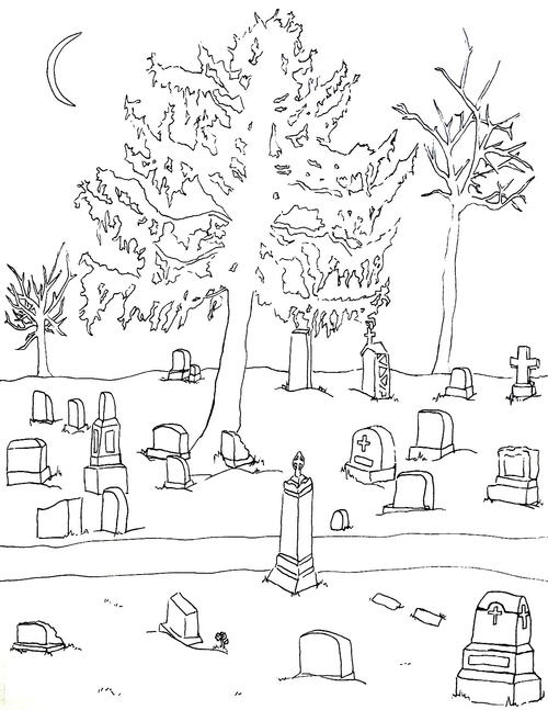 500x647 Cemetery Halloween Coloring Page