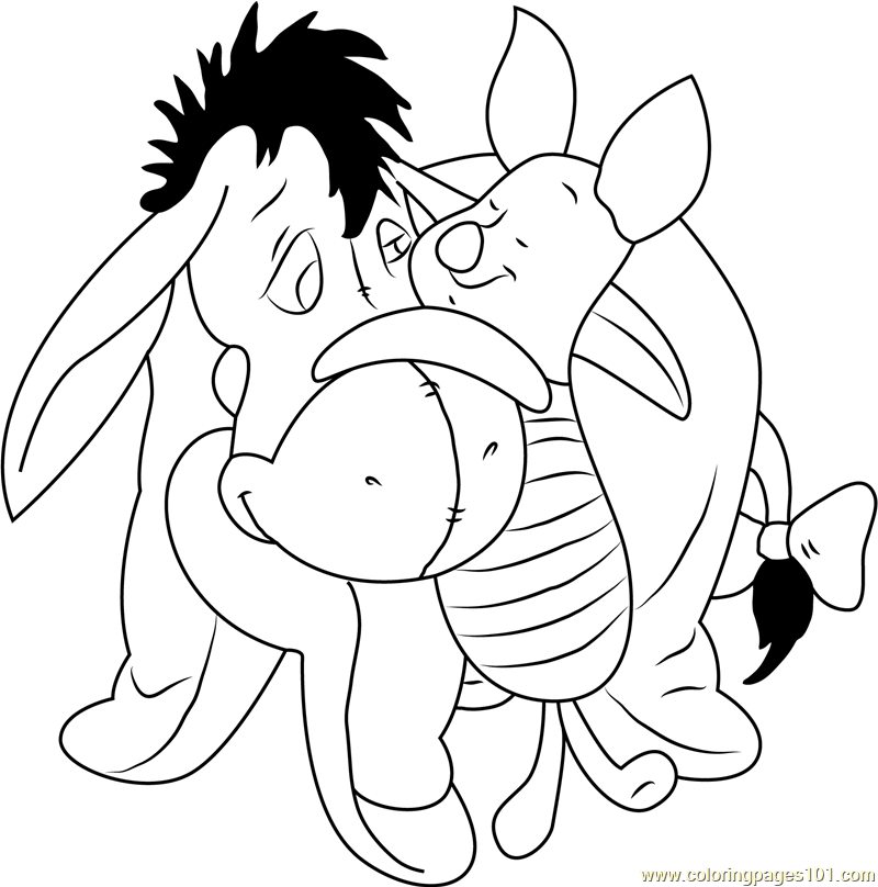 800x808 Eeyore Hugs Piglet Coloring Page