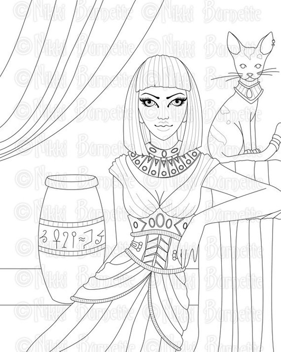 570x713 Digital Stamp Printable Coloring Page Cat Stamp Egyptian