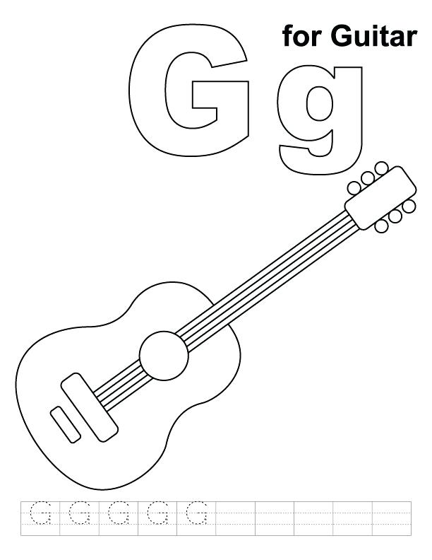 612x792 G For Guitar Coloring Page With Handwriting Practice On Free