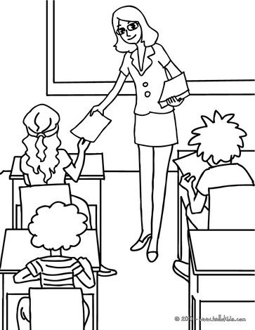 363x470 Teacher Distributing Sheets To The Pupils Coloring Page