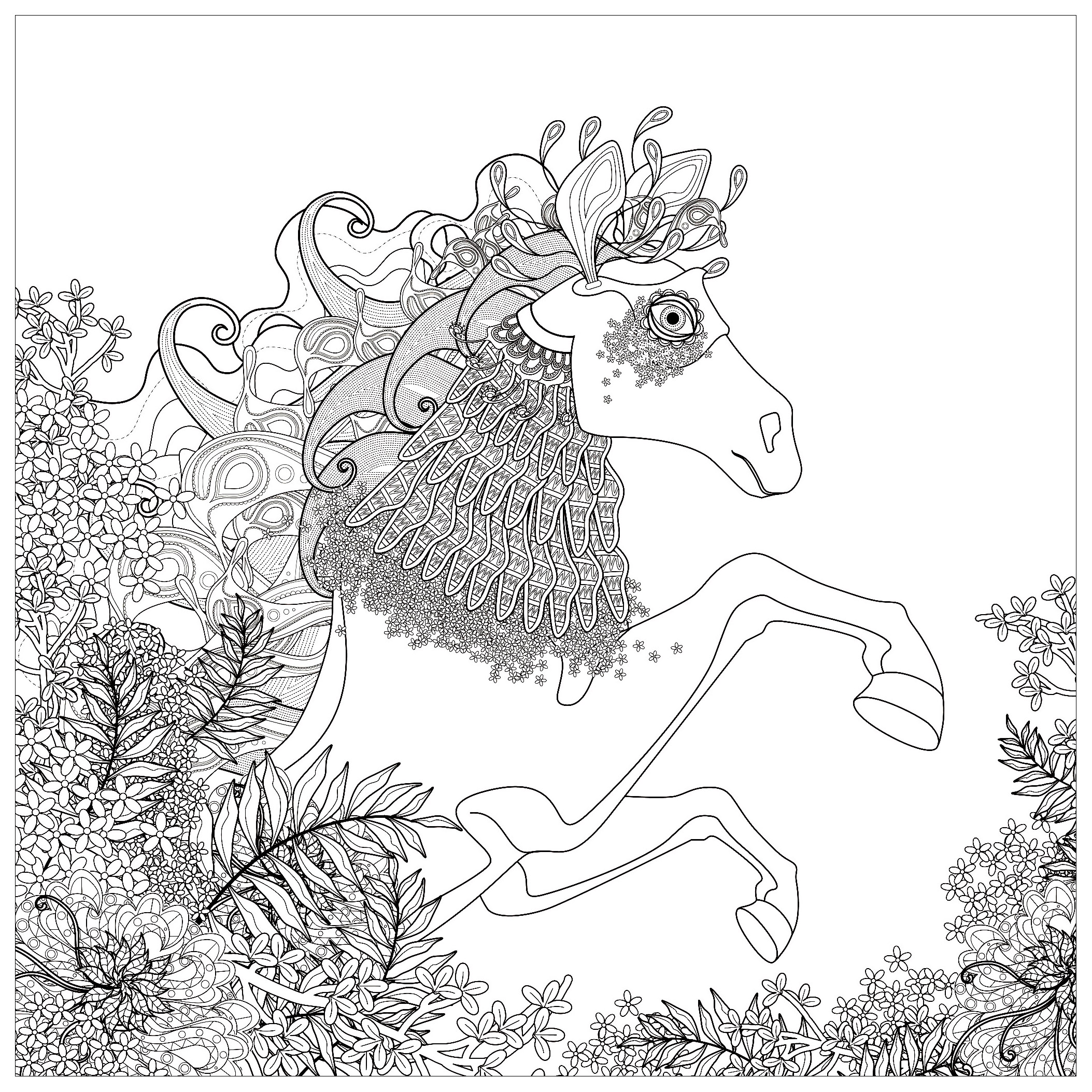 2107x2107 Horse With Floral Elements