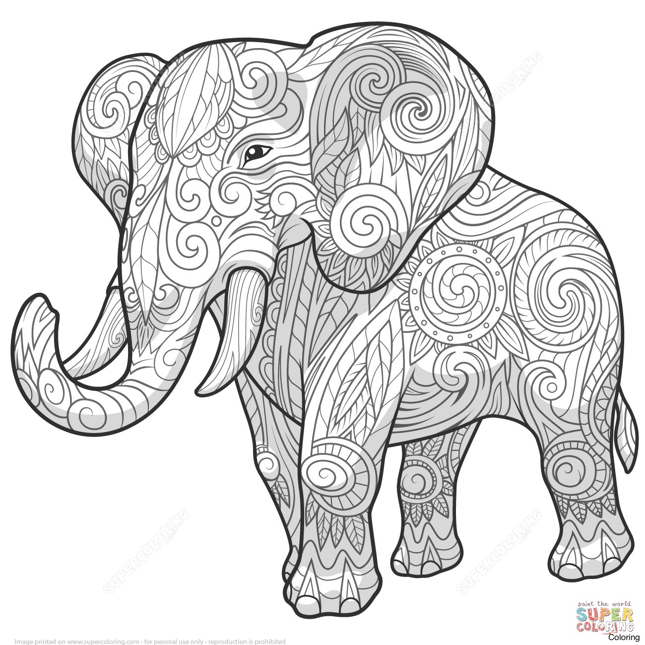 1300x1300 Elephant Mandala Coloring Pages