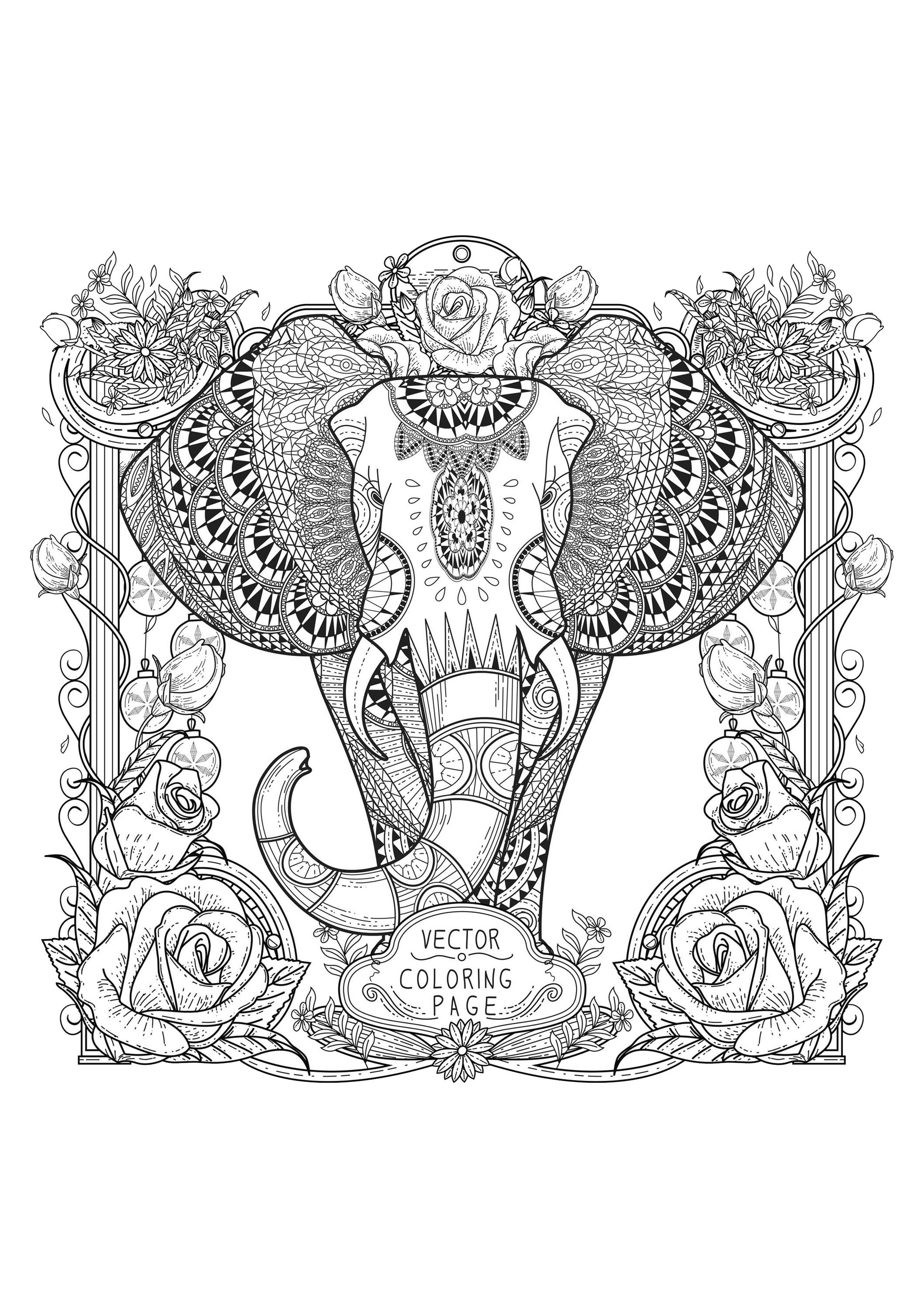 2500x3536 Elephant Abstract Doodle Zentangle Paisley Coloring Pages