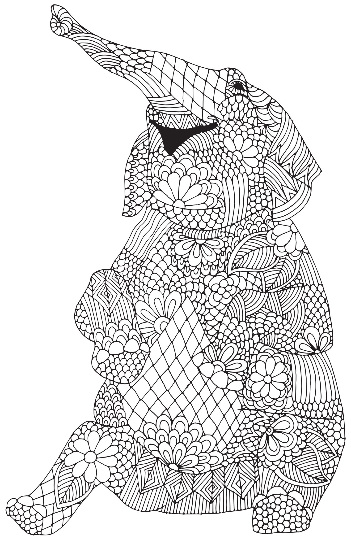 1487x2284 Happy Elephant From Awesome Animals Abstract Doodle Zentangle