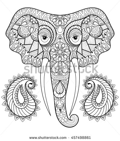 398x470 Zentangle Stylized Ethnic Indian Elephant With Boho Paisley