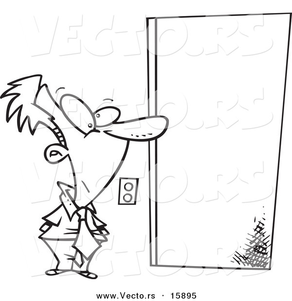 600x620 Vector Of A Cartoon Businessman Waiting By An Elevator