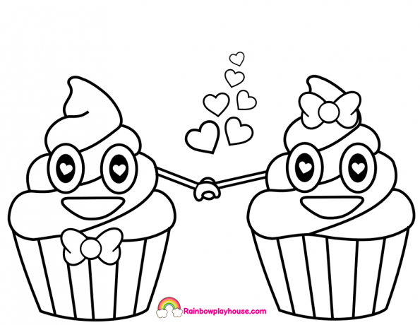 595x460 Poop Emoji Cupcakes In Love Coloring Page