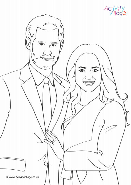 460x651 Prince Harry And Meghan Engagement Colouring Page