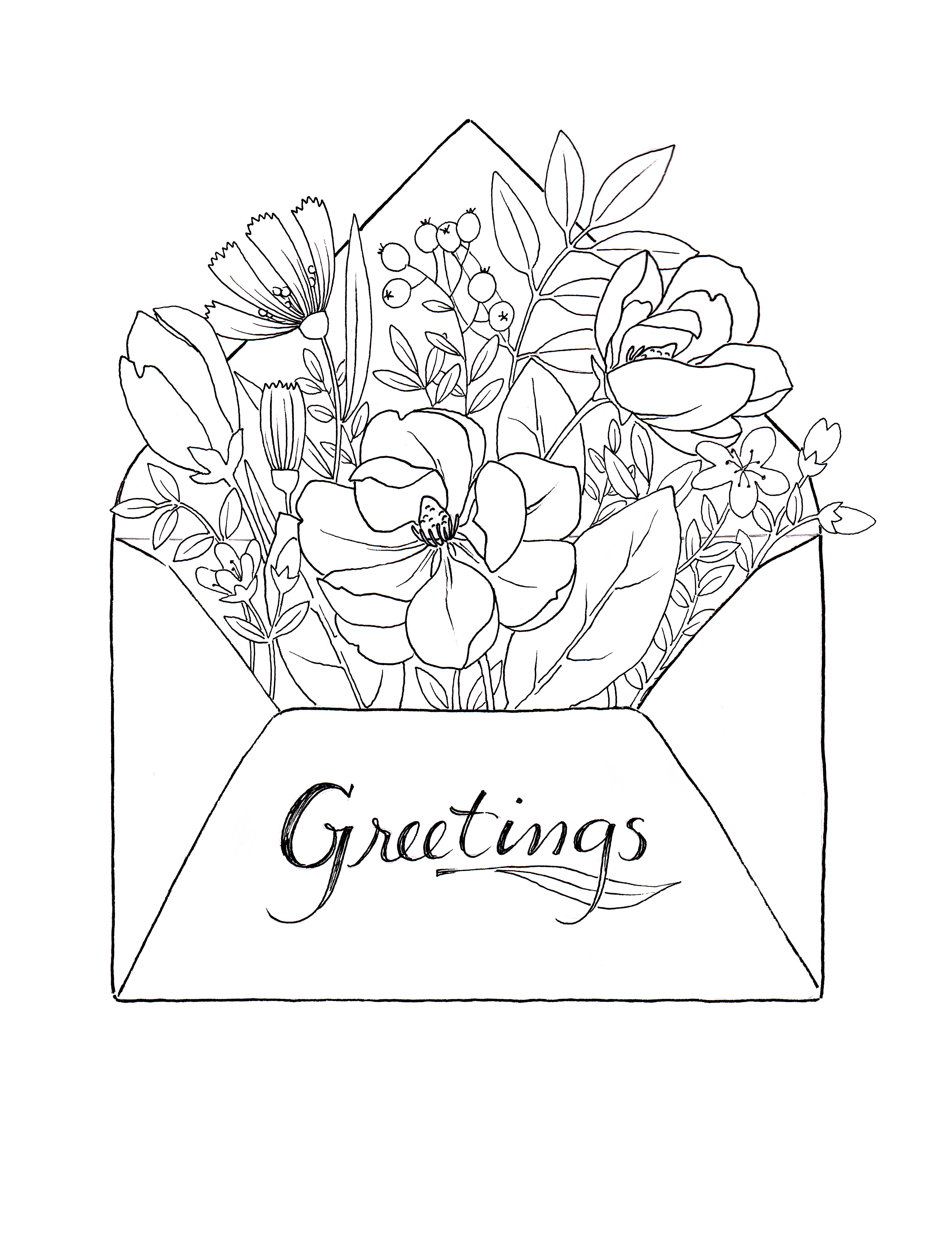 4881x6390 Floral Envelope Coloring Page