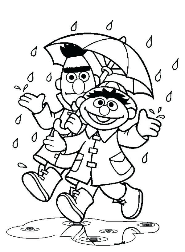 600x820 Ernie Coloring Pages And Under Umbrella In The Rain In Sesame