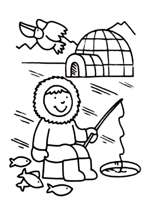 600x848 Eskimo Fishing Hole Coloring Page Color Luna