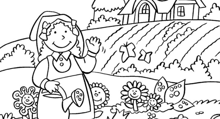 728x393 Coloring Pages Garden Gardening Coloring Page. Esl Coloring Pages