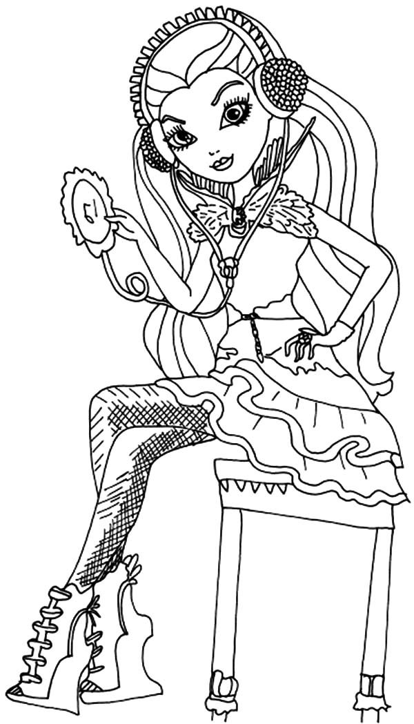 600x1049 Ever After High Raven Queen Listening Song From Diskman Coloring
