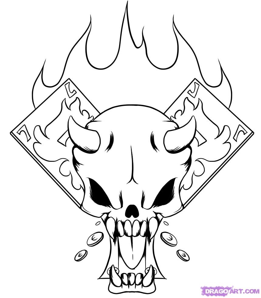 859x980 Easy Drawing Of Skulls Coloring Flaming Skull Wall Art Sticker