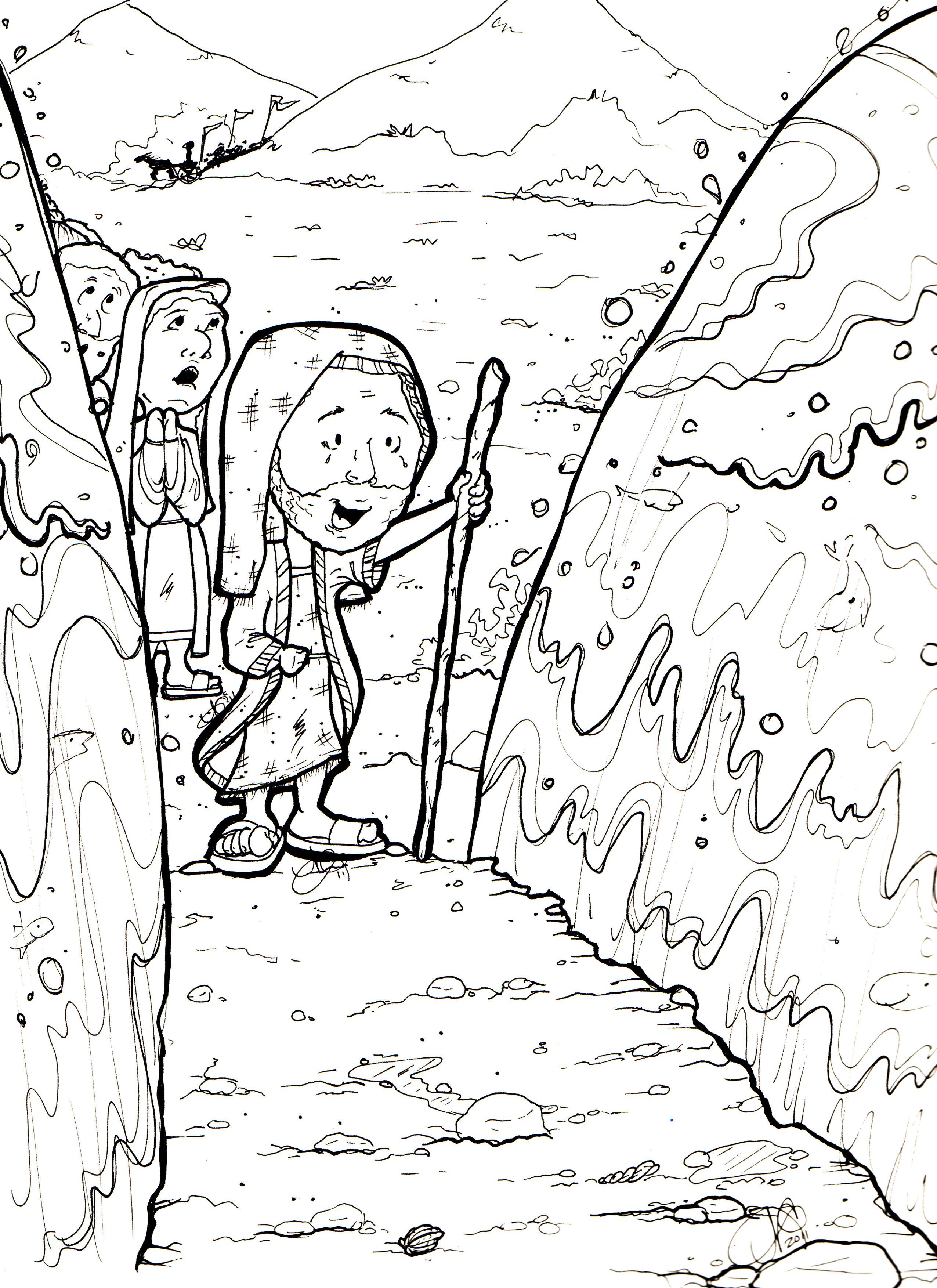 2552x3508 Exodus Parting Of The Red Sea Moses Lively Coloring Page Acpra