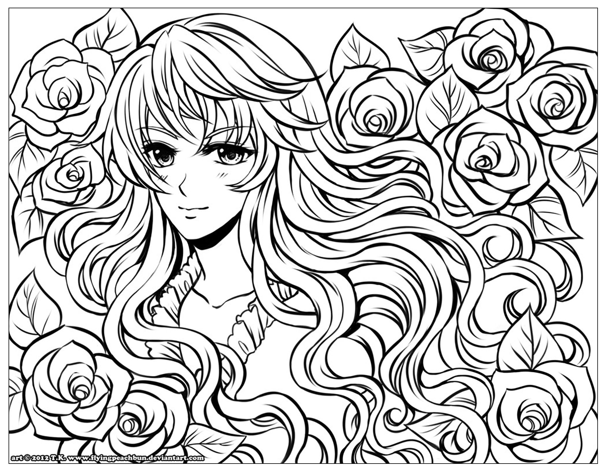 2053x1603 Manga Girl With Flowers
