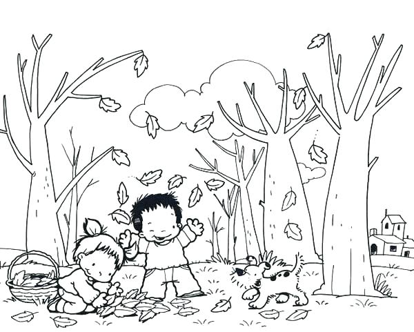 600x481 Fall Festival Coloring Pages Kids And Dog Collecting Autumn Leaf