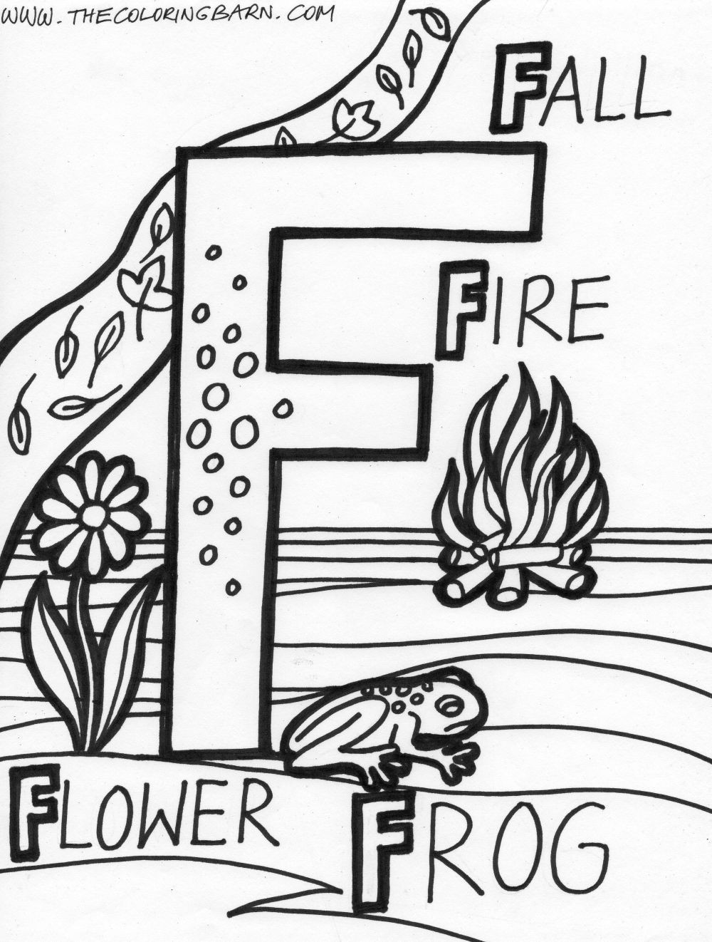 1000x1322 F For Fall Fire Flower Frog Alphabet Adorable Coloring
