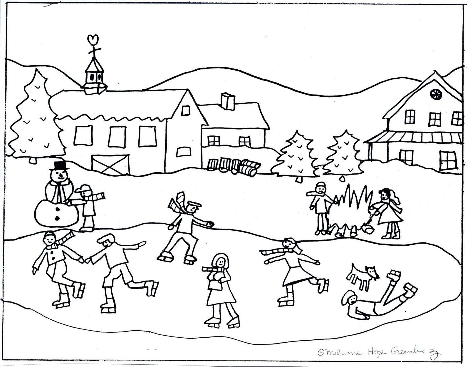 1600x1249 Winter Scene Coloring Pages Skating Page 2 With Idea