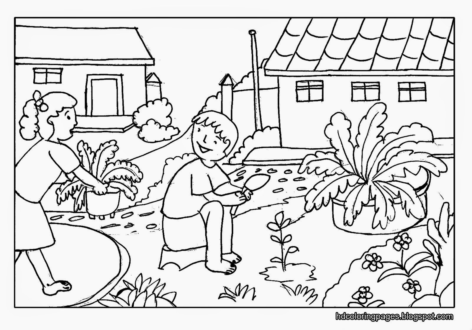 1600x1119 Scenery Coloring Pages Nature Colouring For Kids Farm Inside New