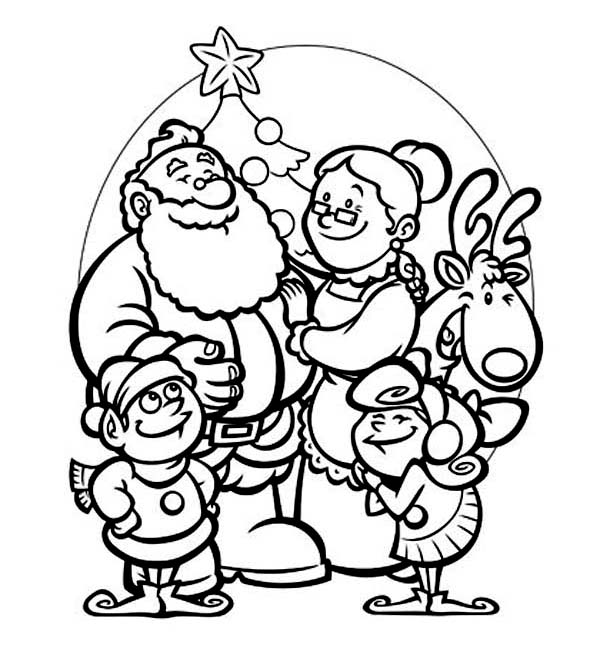 600x650 All Members Of Santas Family Celebrating Christmas Coloring Page