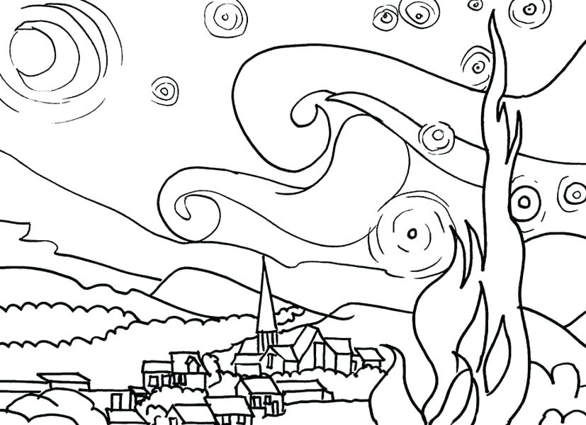 827x600 Famous Artwork Coloring Pages Famous Paintings Van The Starry