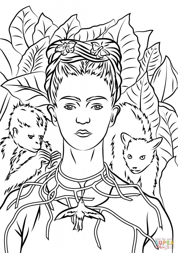 724x1024 Self Portrait With Necklace Of Thorns By Frida Kahlo Painting