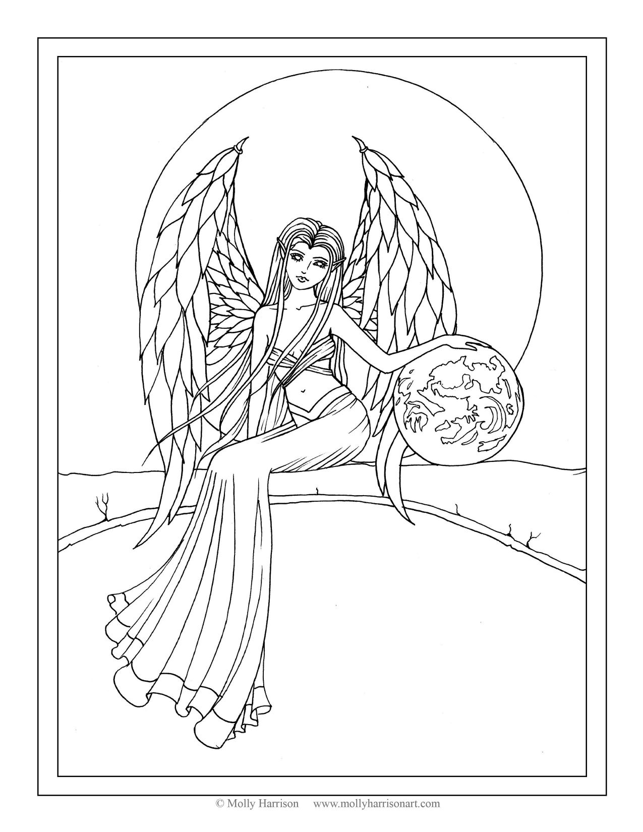 1275x1650 Awesome Angel Coloring Page By Molly Harrison Fantasy Art Pic