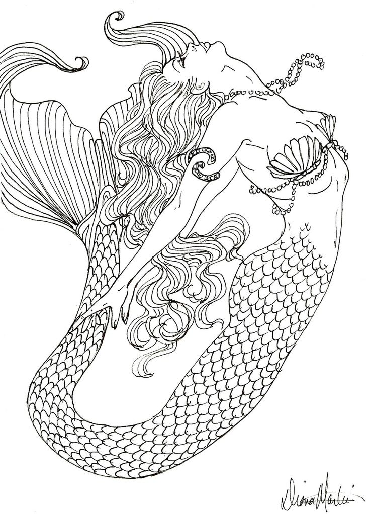 736x1022 Realistic Mermaid Coloring Pages