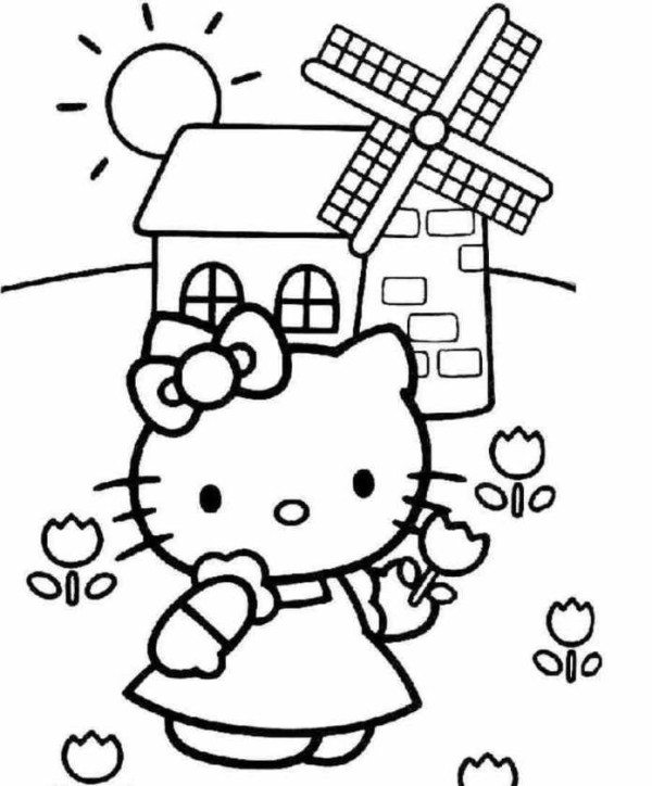 600x724 Hello Kitty Flower On Farm Coloring Pages