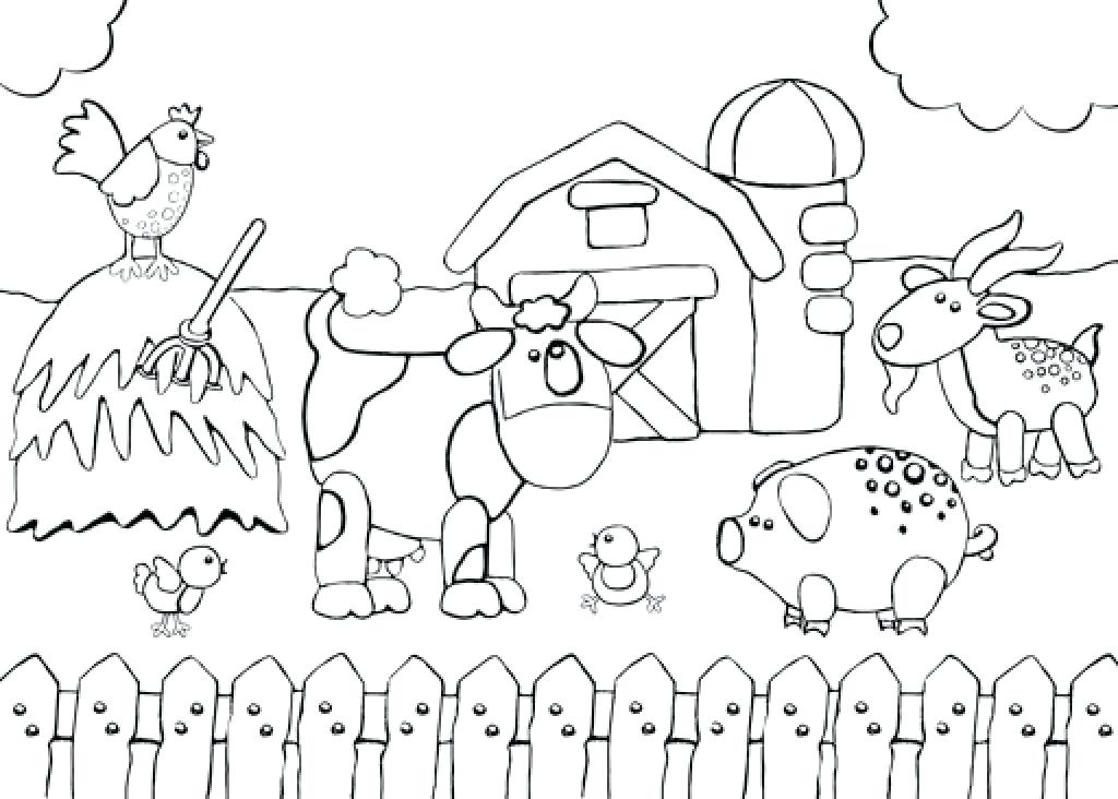 1024x732 Barnyard Coloring Pages Farm Scene Coloring Page Page 1 Barnyard
