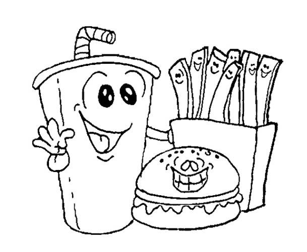 609x501 Printable Fast Food Burger With Drink Coloring Pages Food, Drink