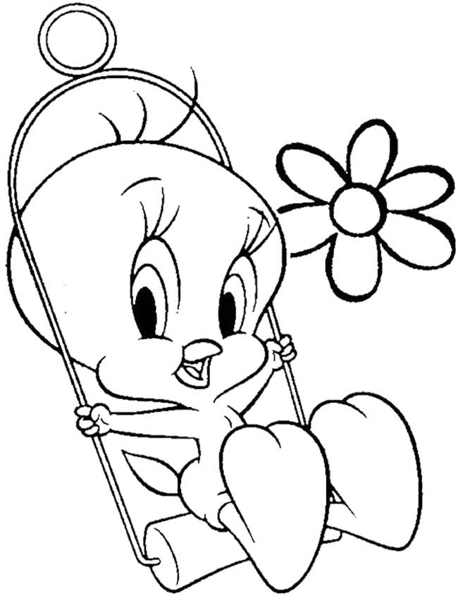 650x845 Tweety Happy Playing Swing Coloring Page Looney Tunes Amp Others