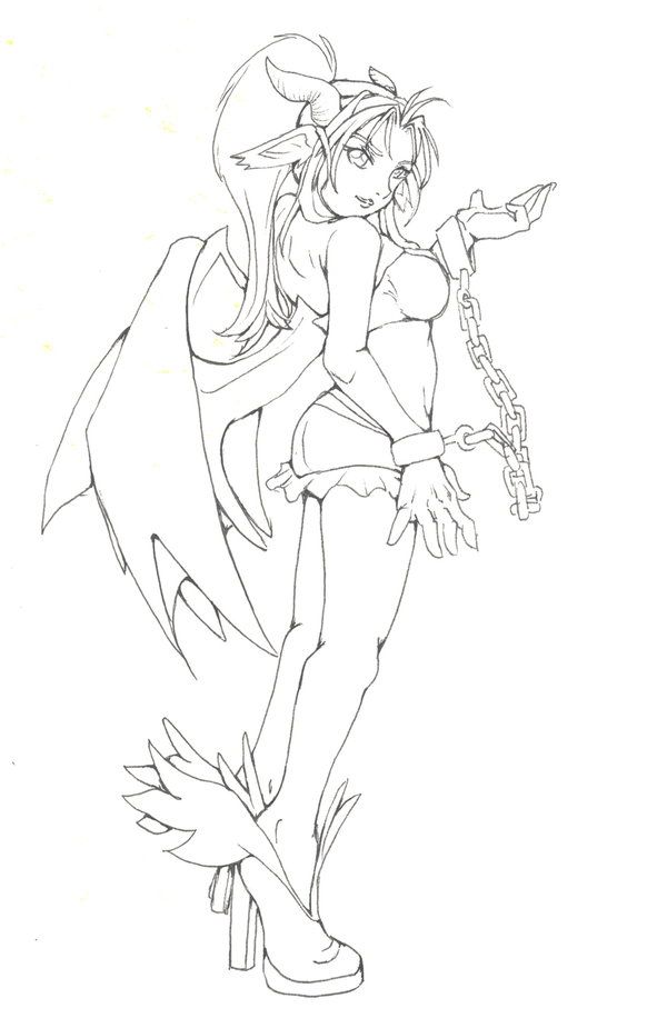 600x925 Elf Warrior Coloring Page Demon Girl Lineart By Skatora