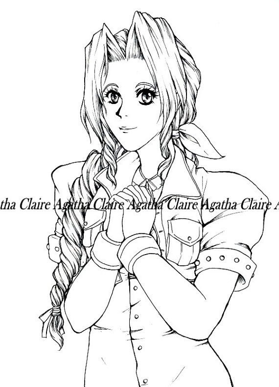 570x789 Aerith Final Fantasy 7 Fanart Adult Coloring Page Digital