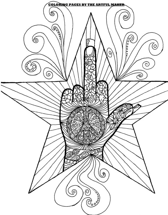 570x727 Middle Finger Adult Coloring Page By The Artful Maker