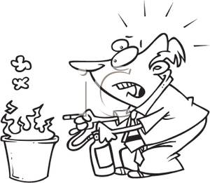 300x261 Page Of A Man Putting Out A Wastebasket Fire With An Extinguisher
