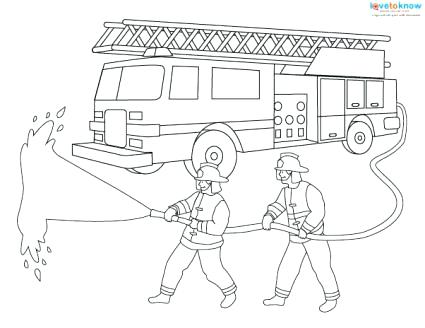425x328 Fire Engine Coloring Pages Fire Fighters With Hose A Fire Engine