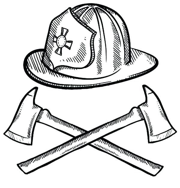 600x627 Fireman Hat Coloring Page Firefighter Helmet And Axes Cross